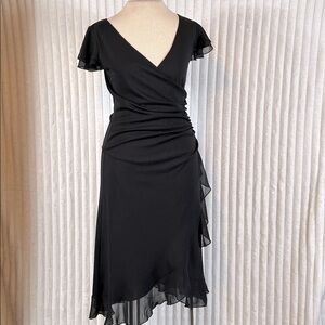 Vtg faux wrap ruched chiffon flutter sleeve V-neck dark fairy witchy dress 8